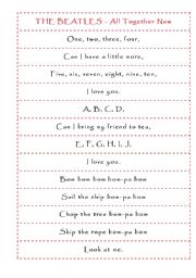 English worksheet: Beattles Song - Alphabet and numbers