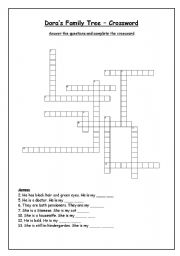 family crossword tree dora members worksheets eslprintables
