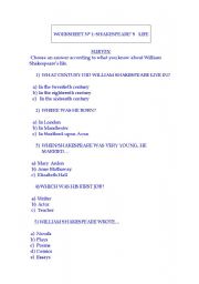 English Worksheet: WORKSHEET N 1: SHAKESPEARE S   LIFE