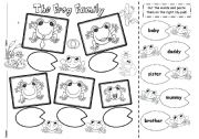 English Worksheet: The Frog Family - cut & paste (B&W)