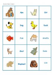 English Worksheet: Memory Game - Animals