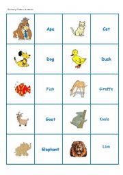 English worksheet: Memory Game - Animals