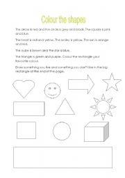 English worksheet: Read and colour the shapes