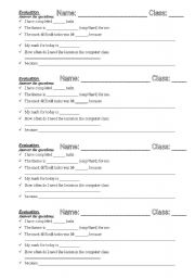 English worksheet: Evaluation sheet