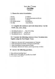 English worksheet: Test Travelling