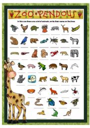 ZOO PENDOUS - WRITE THE NAME OF THE ANIMALS - PART 2