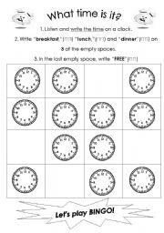 English Worksheet: What time is it? BINGO_board