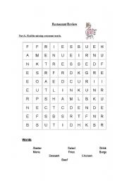 English Worksheet: Restaurant Vocabulary and Expression Review
