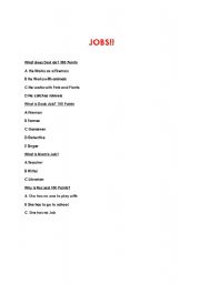 English worksheet: Job:s Reading Comprehension Multiple Choice and open ended