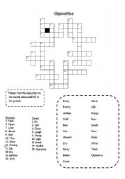 English Worksheet: Opposites Crosswords