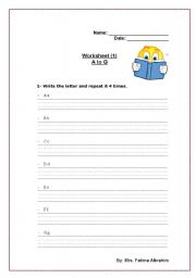 English worksheet: Worksheet for Aliphatic - A to G