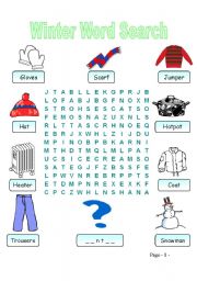 English Worksheet: Winter Vocabulary Word Search