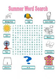 English Worksheet: Summer Vocabulary Word Search