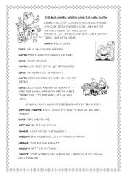 English Worksheet: RUDOLPH HAS GOT A BLUE NOSE! (1-4) full version in B&W