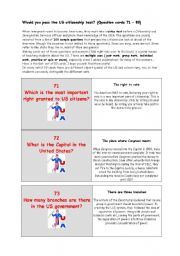 English Worksheet: ** Would you pass the US citizenship test? ** THE MOST IMPORTANT FACTS ABOUT THE USA ** (Question cards 71  80) 