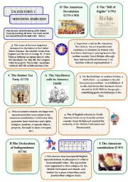 English Worksheet: US History I - matching exercise