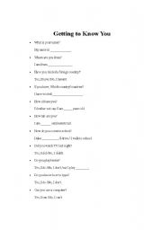 English worksheet: Getting to know one another