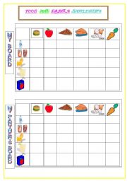 English Worksheet: Food and Drinks battleship