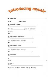 English Worksheet: Introducing myself