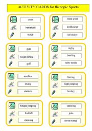 English Worksheet: Activity cards for the game Draw-M-Explain topic SPORTS