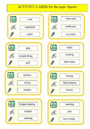 English Worksheet: Activity cards for the game Draw-M-Explain topic SPORTS