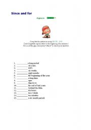 English worksheet: Since and for