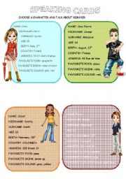 English Worksheet: Speaking Cards// Verb to be// personal information