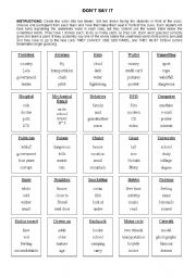 English Worksheet: Dont Say It