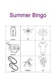 English Worksheet: Colouring Summer Bingo