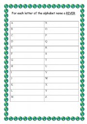 English Worksheet: for each letter of the alphabet name a river
