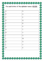 English worksheet: for each letter of the alphabet name a river