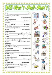 English Worksheet: Will-Wont-Shall-Shant