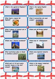 England and Scotland conversation cards - follow up for the pictionaries on the English-speaking countries