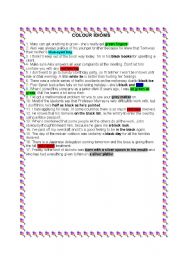 English worksheet: Colour idioms - use and fill in exercise