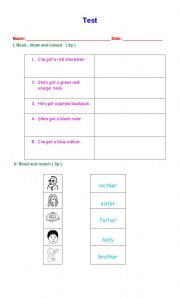 English worksheet: Reading comprehension test