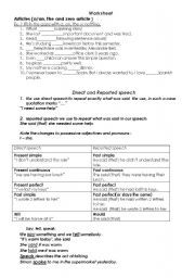 English Worksheet: reported speech