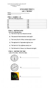 English worksheet: Numbers, dates and time