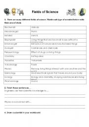 English worksheet: Fields of science