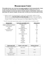 English Worksheet: Measurement units