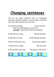 English worksheet: Changing Sentences