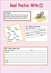 English Worksheet: Read  Practice  Write ( I )