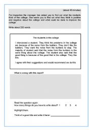 English Worksheet: Report Writing ESOL Level 1