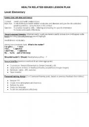 English worksheet: HEALTH RELATED ISSUES LESSON PLAN PART 1