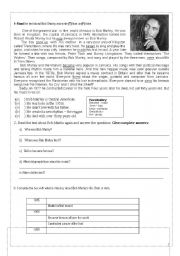 English Worksheet: Bob Marleys life and simple past tense