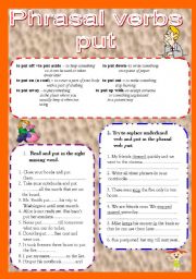English Worksheet: Phrasal verbs - put