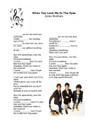 English Worksheet: When You Look Me In The Eyes - Jonas Brothers