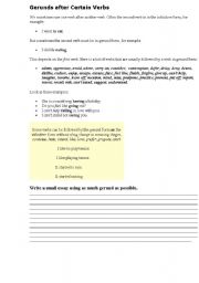 English worksheet: gerund after verbs