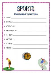 English Worksheet: Sports - Unscramble