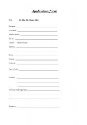 English Worksheet: Application form