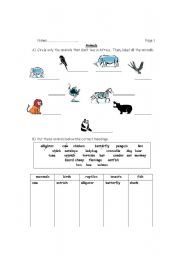 English worksheet: Animals